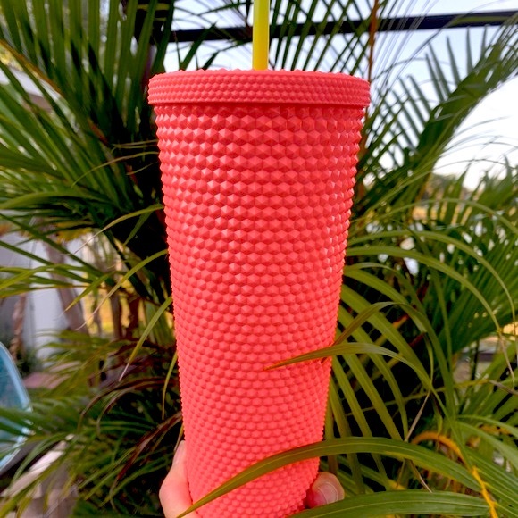 Starbucks Dragon Fruit Studded Tumbler Neon Coral Cold Bling Cup 24oz New 2022 - Picture 10 of 16